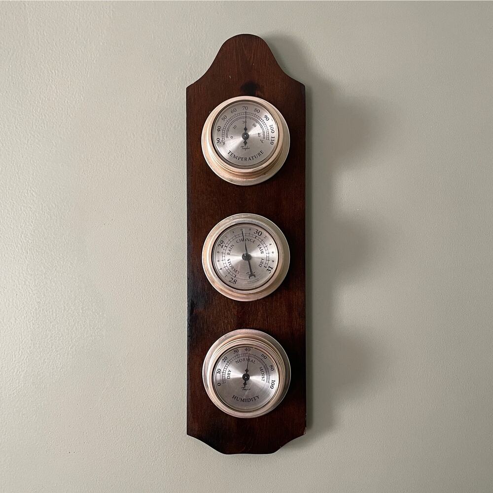 Vintage Taylor Wood Wall Weather Station - Thermometer Barometer Humidity